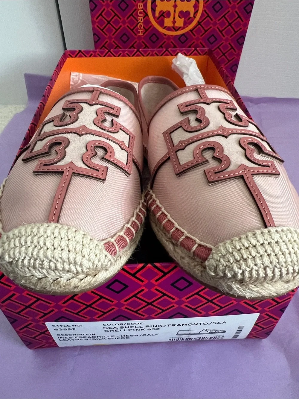 Tory Burch Ines Espadrille Slip-Ons Sea Shell Pink US W 8.5